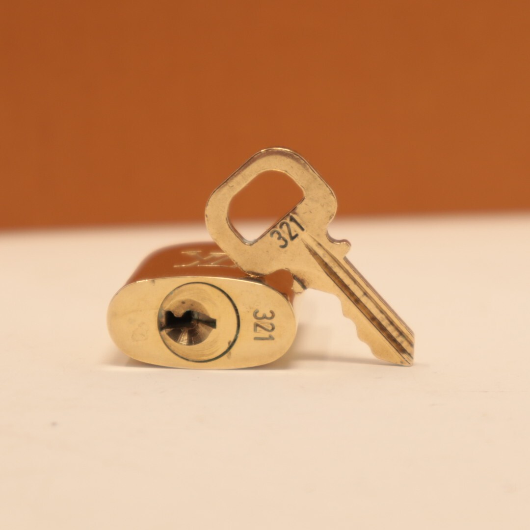 LOUIS VUITTON PadLock Lock & Key Brass Gold Authentic Number random Japan