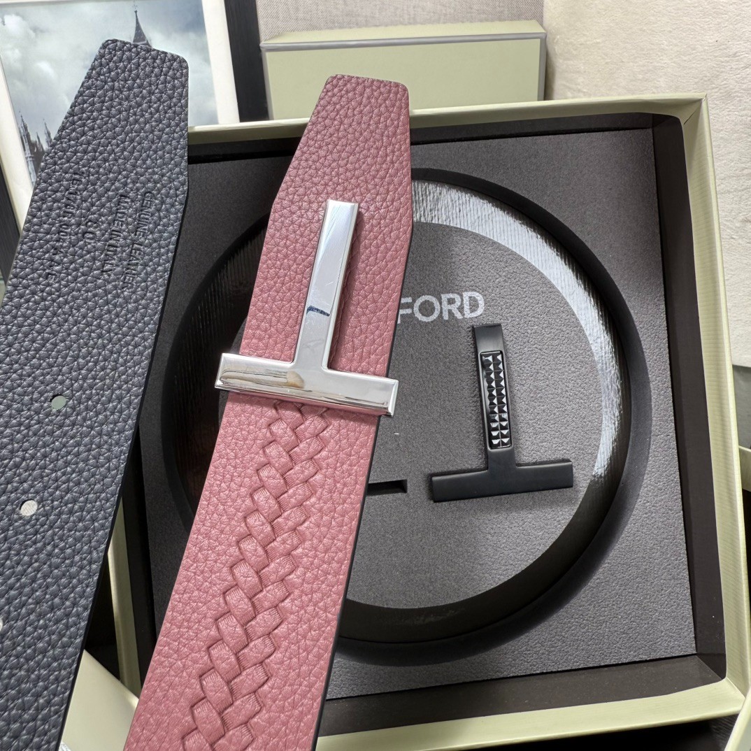 Tom Ford Handmade Double-Buckle Reversible Belt Black/Red 3.8cm/1.50″