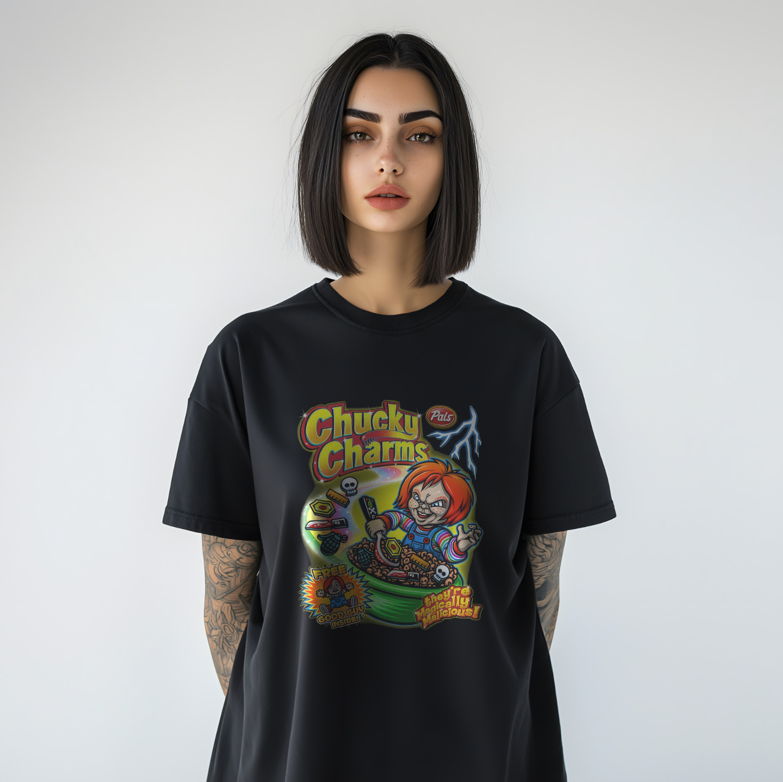 Chucky Charms Horror Cereal Parody T-Shirt – Funny Scary Movie Graphic Tee A101