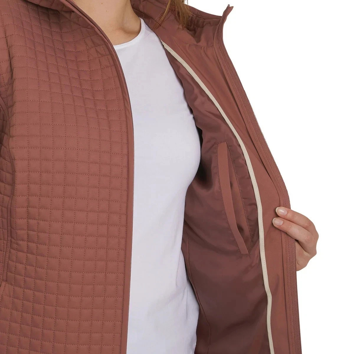 Lands’ End Women’s Inside Pocket Adjustable Hood Quilted Jacket, Red, Size L
