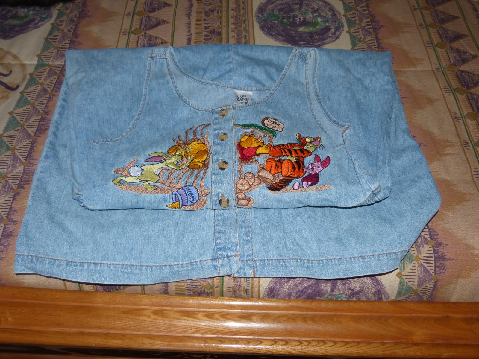 Vintage Disney Winnie The Pooh,Tigger,Rabbit Denim MIDI Dress embroidered Large