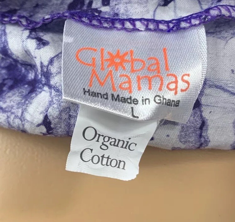 Global Mamas Organic Fair Trade Cotton Tye Die Purple White VNeck Top Size Large