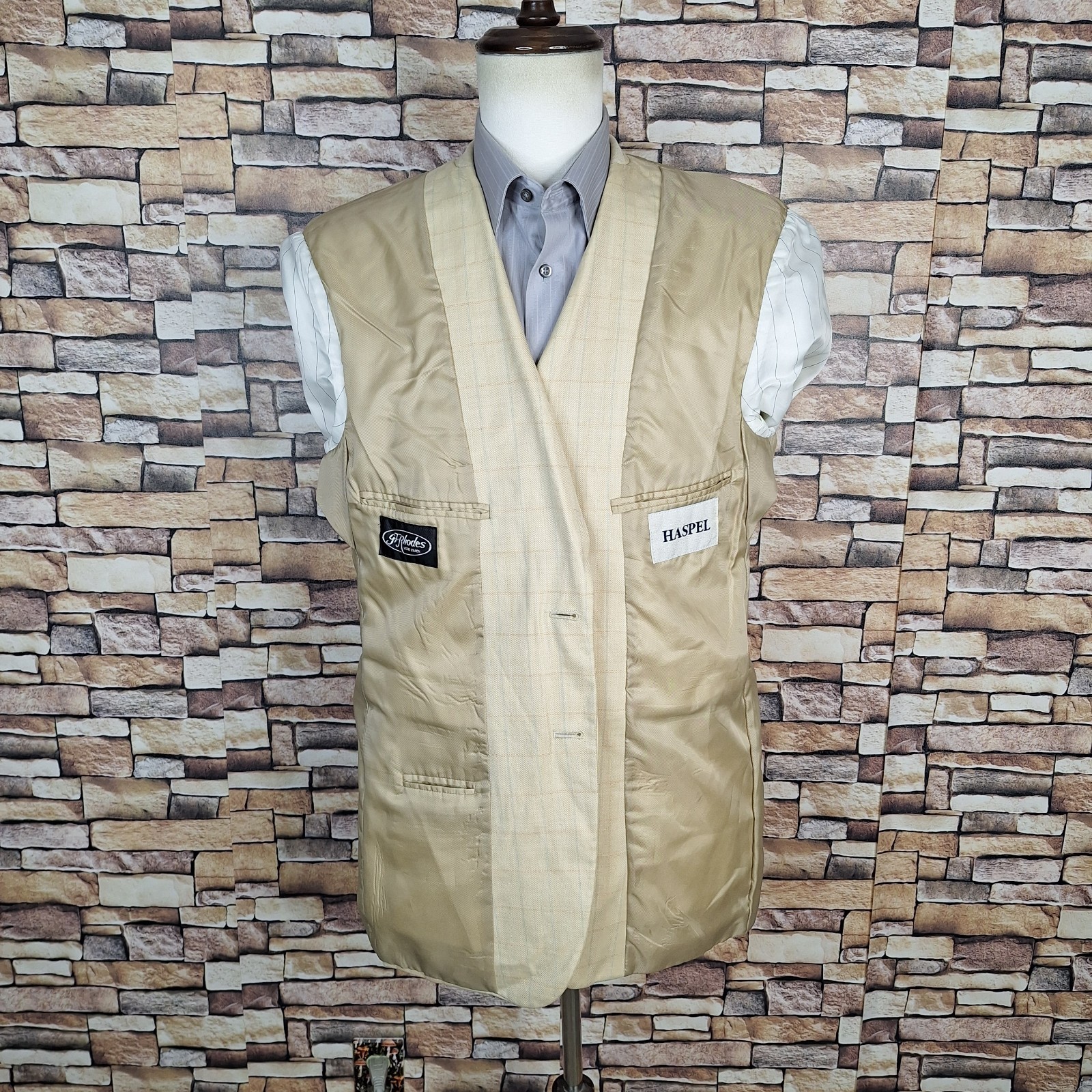 Haspel Sport Coat Jacket Mens 42R Light Beige Multicolor Windowpane SV
