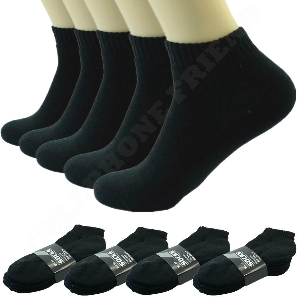 Black 3-12 Pairs Men Ankle Quarter Crew Thick Cushioned Socks Cotton Low Cut