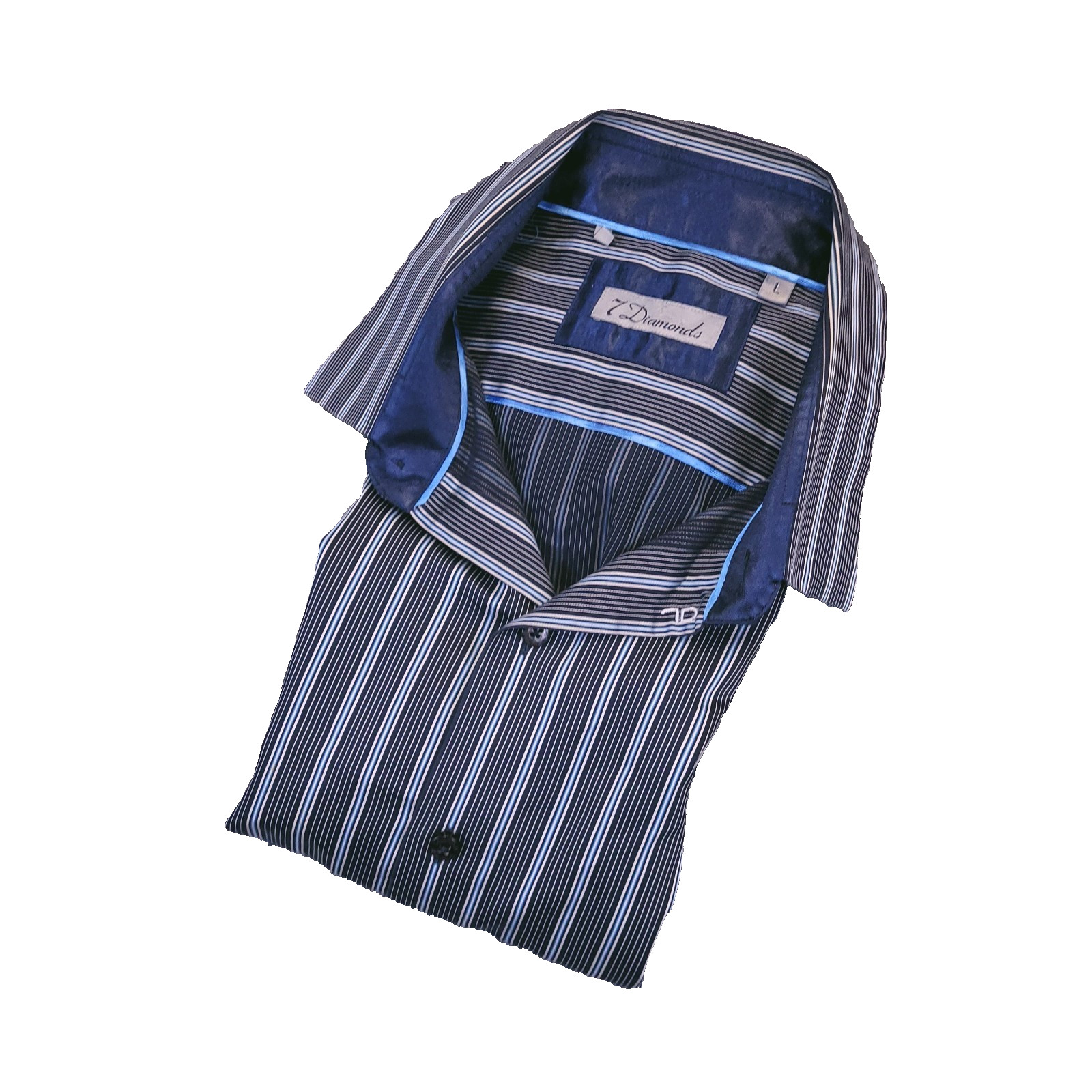 7D 7 Diamonds Mens Large Button Up Vertical Striped Flip Cuff Contrast Trim