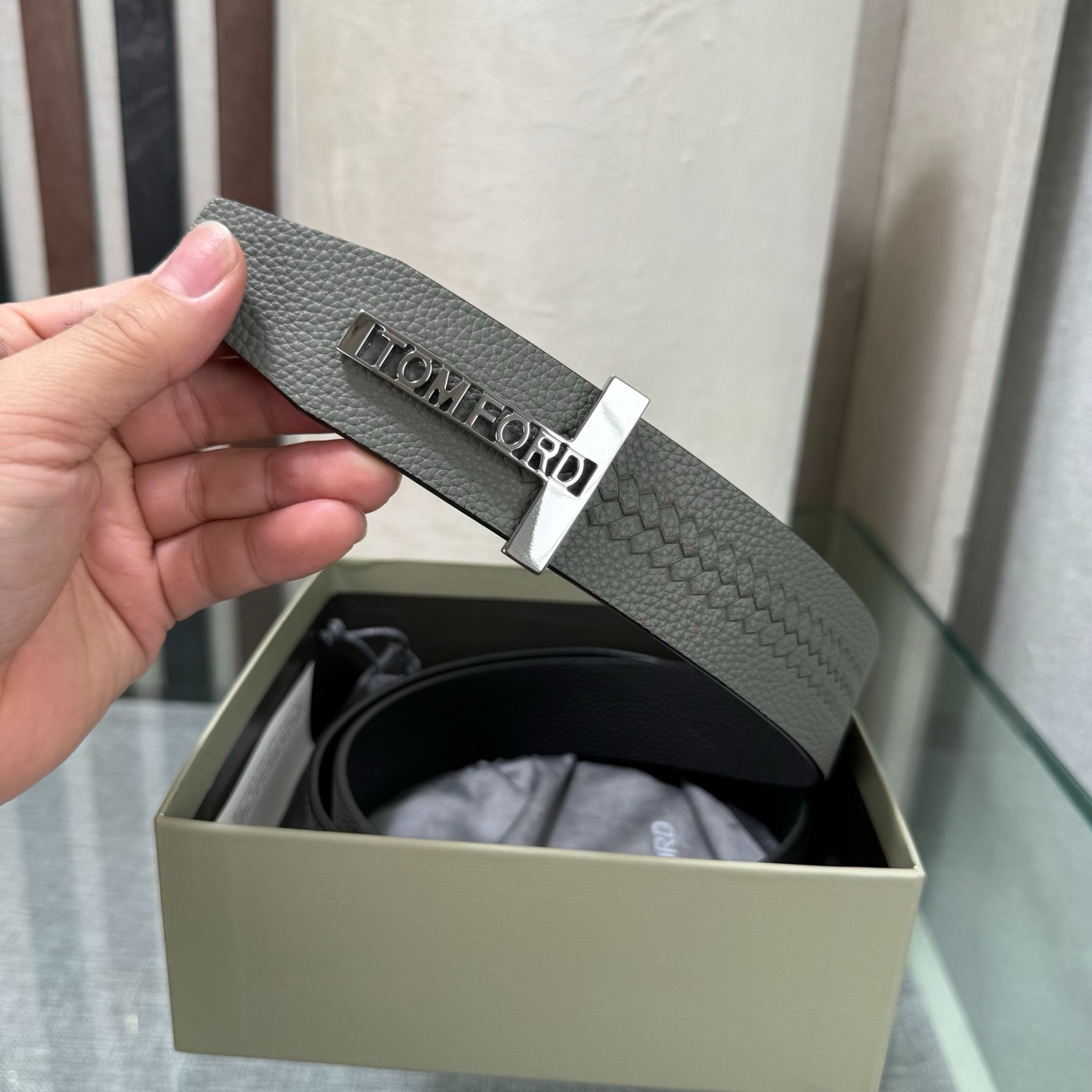 Tom Ford Handmade Reversible Belt 3.8cm/1.50″ Gray/Black
