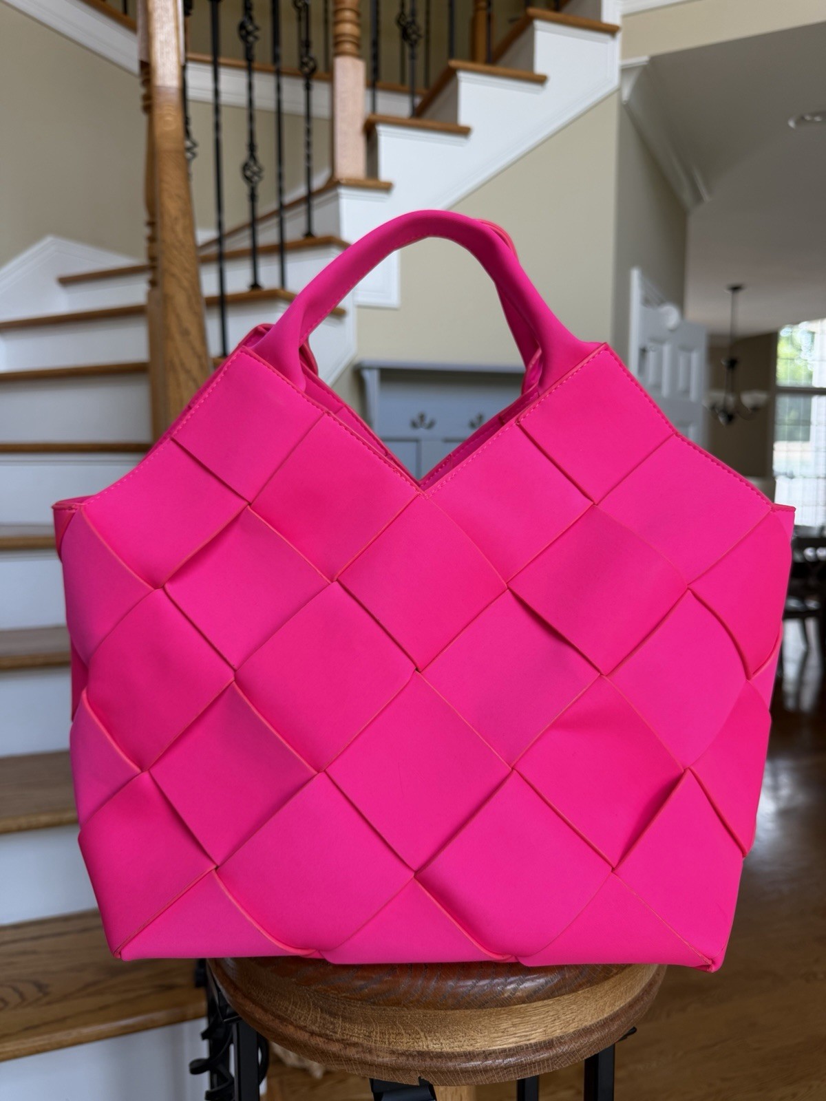 Parker & Hyde The Dallas Classic Tote in Hot Pink Woven Tote Bag