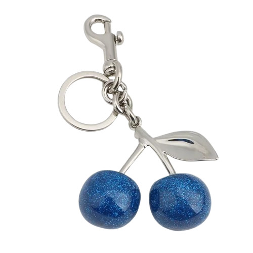 Glitter Blue Cherry Bag Charm Keychain – SILVER Hardware + Velvet Dustbag
