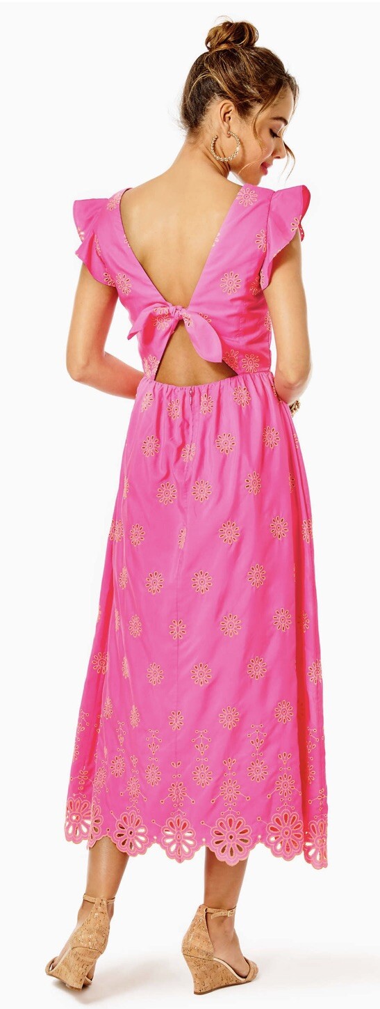 NWT $278 Lilly Pulitzer Lillyanne Midi Dress 6,10,14 Days Bloom Eyelet Aura Pink
