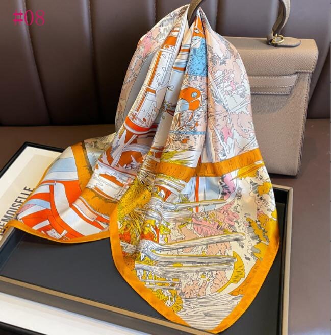 100% Mulberry Silk 27″ Square Scarf Women Neckerchief Wrap Floral Yellow Flower
