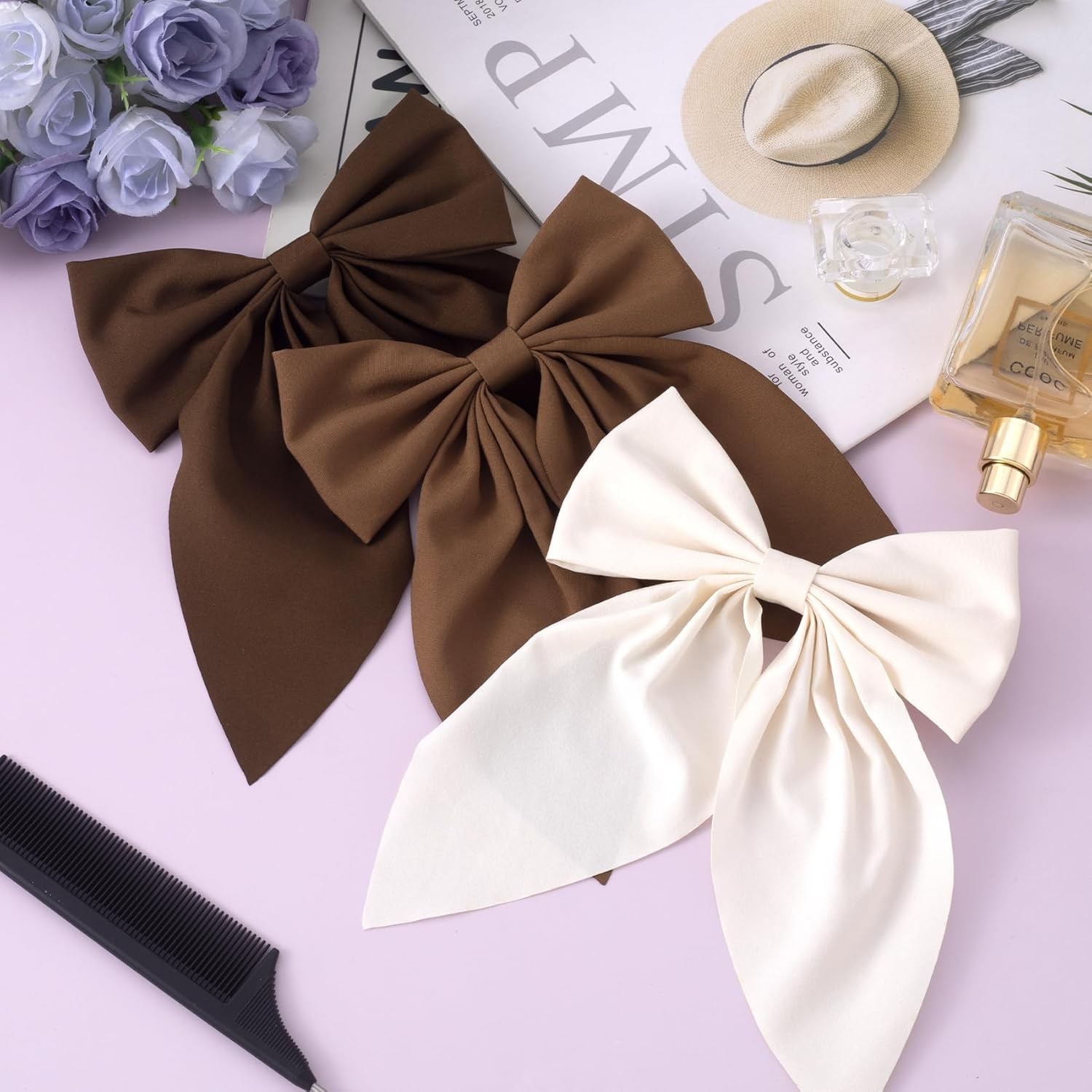 1 Pcs Khaki Color Hair Bows , Cute Silky Satin Womens Hair Bows