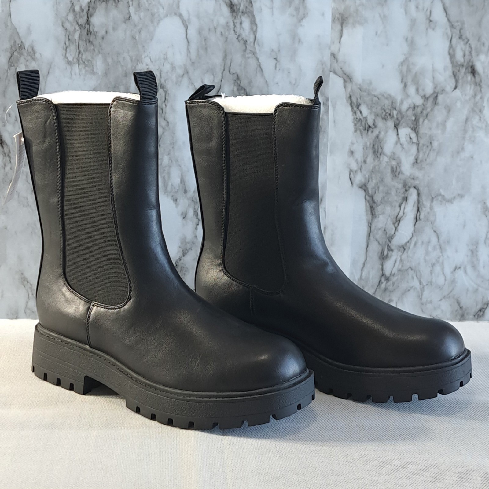 Women’s Chelsea Combat Boots Mid-Calf Platform Chunky Heel Lug Sole Black 8 1/2