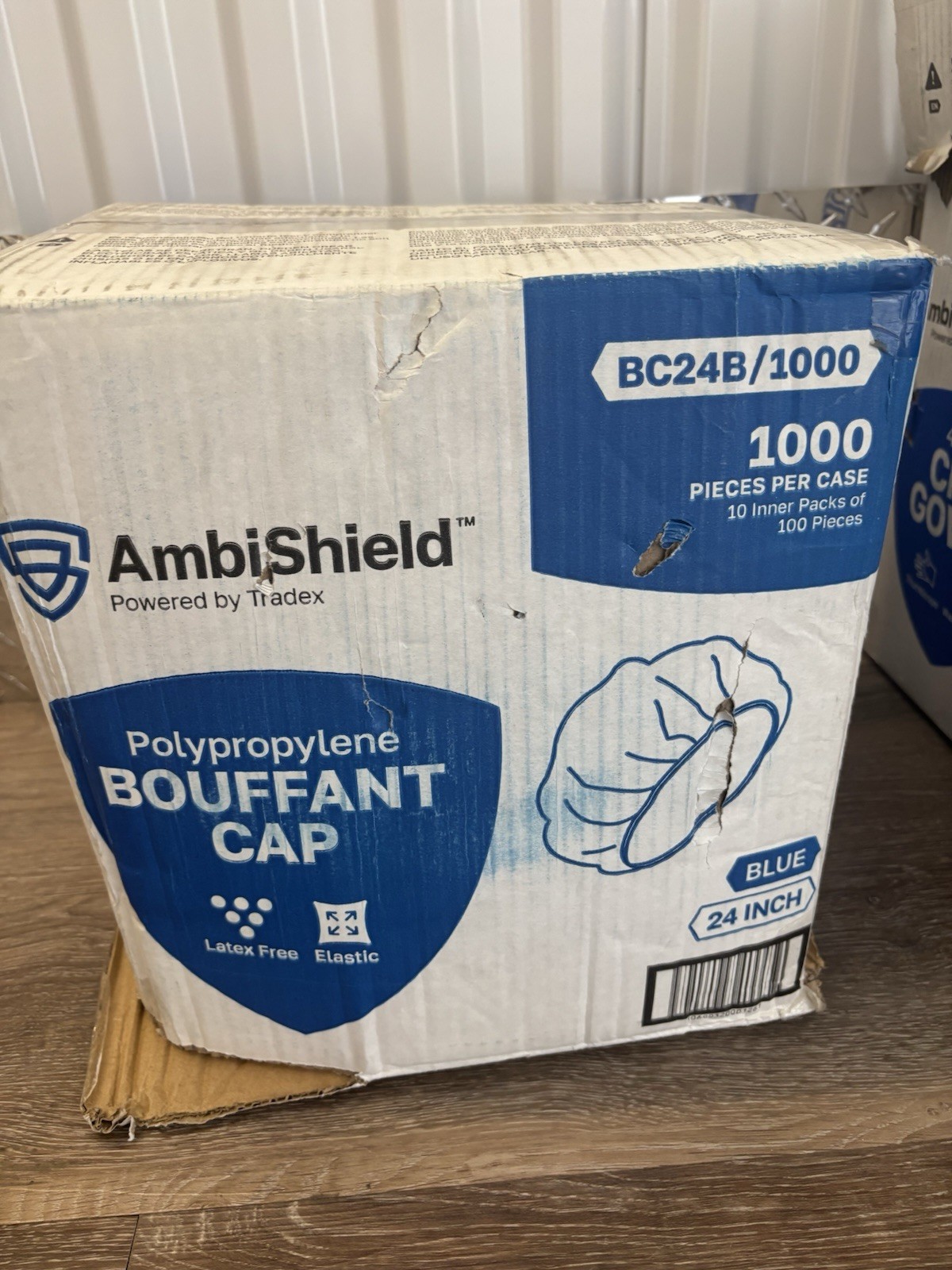 AmbiShield Blue 24in Polypropylene Bouffant Caps Latex Free 1000ct Case