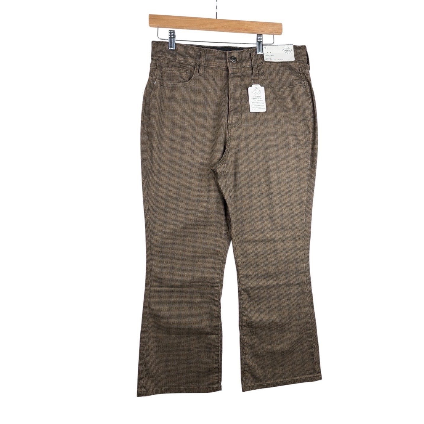 New St. John’s Bay Checkered Square Print Kick Crop Pants size 12 Brown/Black