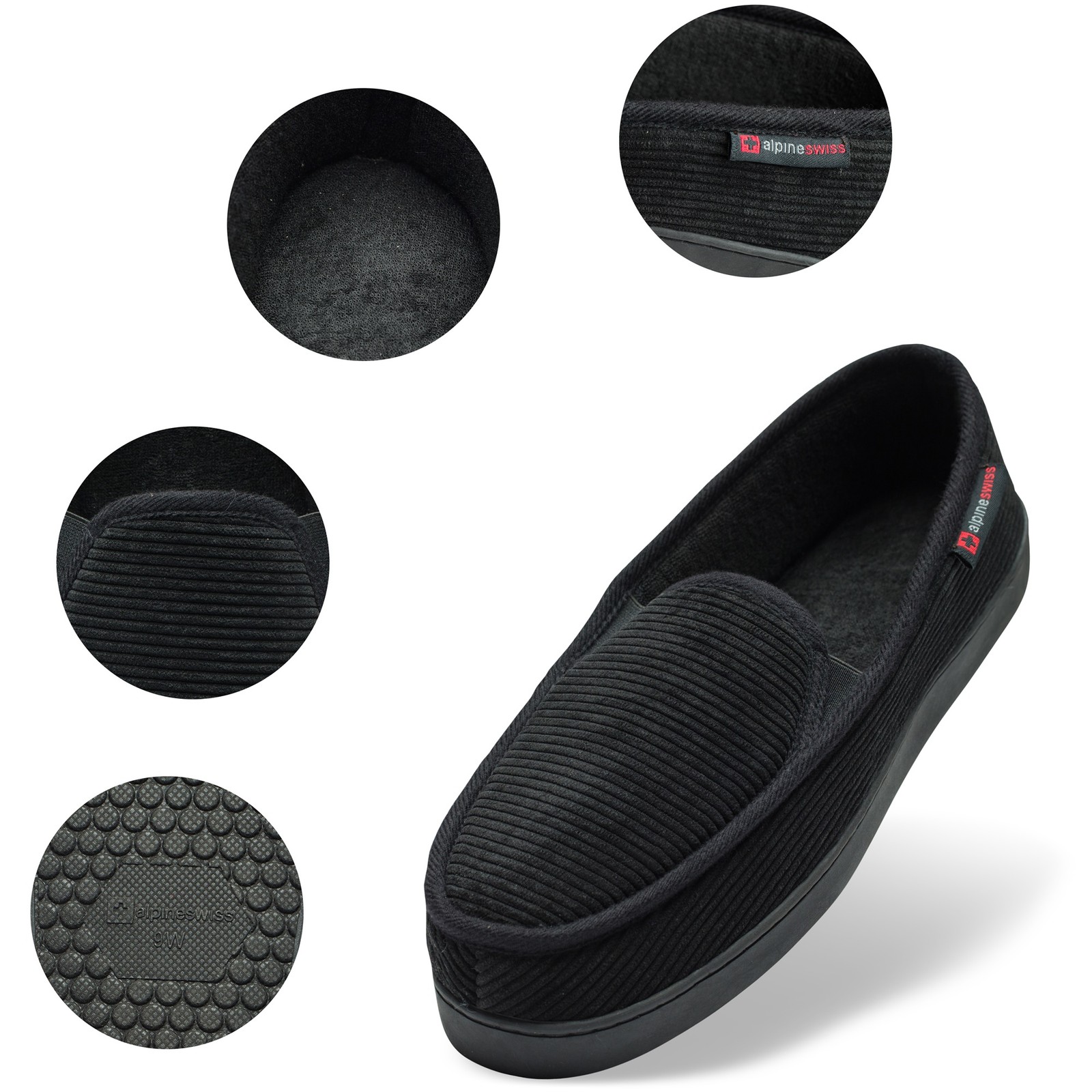 Alpine Swiss Wide Mens Slippers Steve Moccasin House Shoes Memory Foam Insole