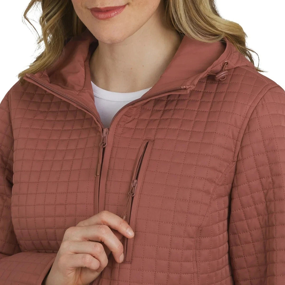 Lands’ End Women’s Inside Pocket Adjustable Hood Quilted Jacket, Red, Size L