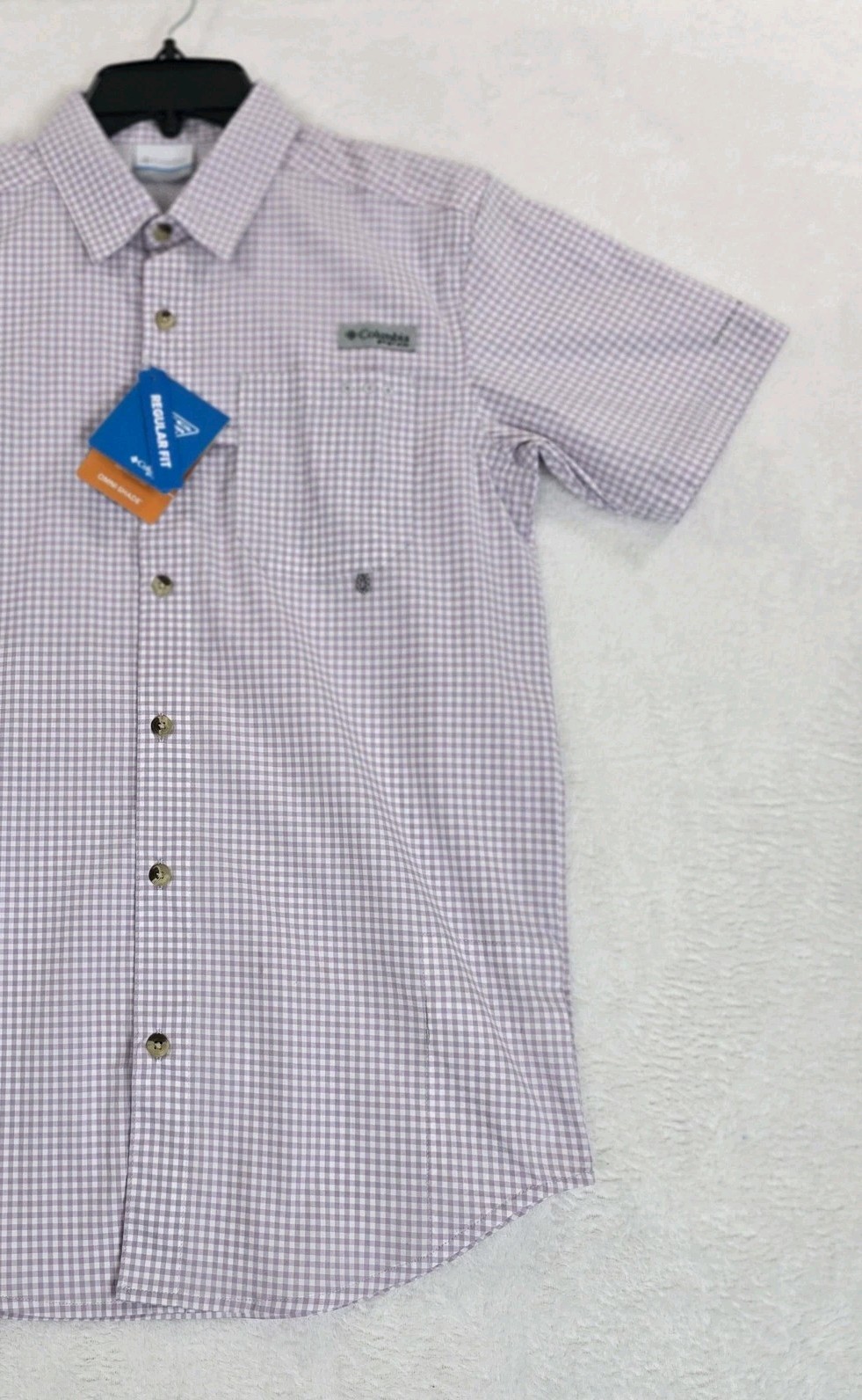 Columbia PFG Shirt Mens XS Purple Gingham Harbor Peak Omni-Shade Omni-Wick