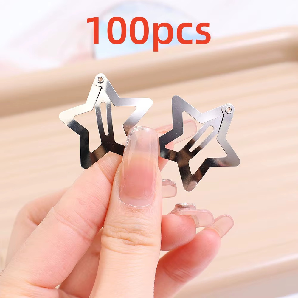 2-100Pcs Star Hair Clips for Girls Filigree Star Metal Snap Clip Hairpins Barret