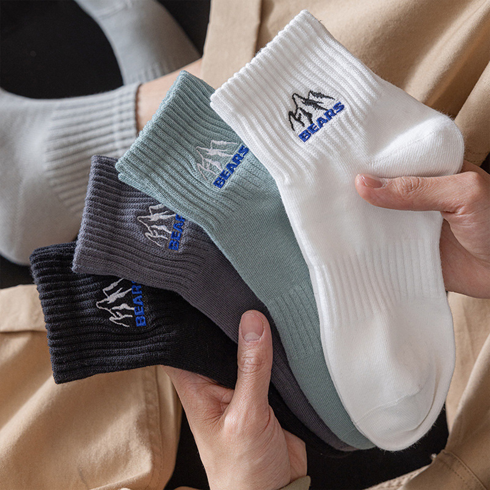 5 Pack Casual Crew Socks Men’s Short Crew Breathable Socks No Slip Everyday Sock