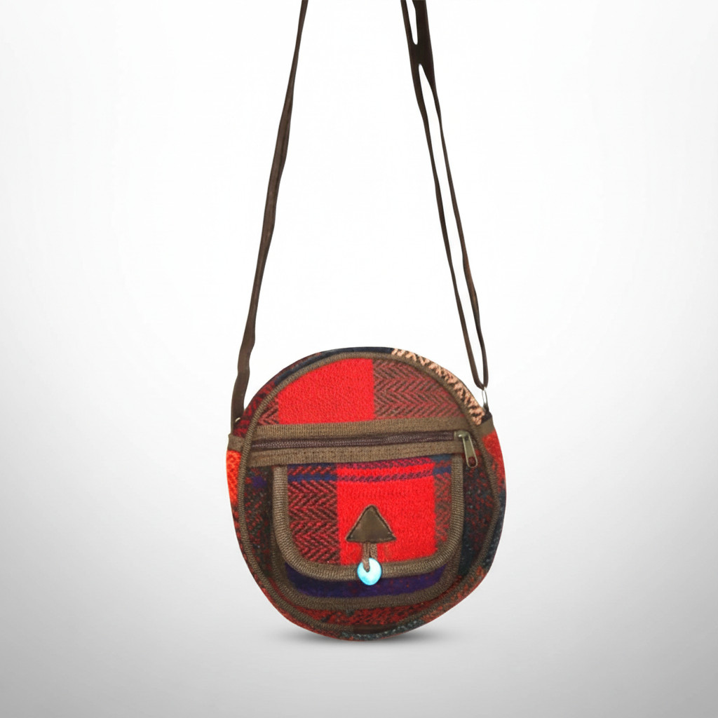 Handmade Turkish Kilim Round Shoulder Bag Vintage Boho Crossbody Purse Women Red