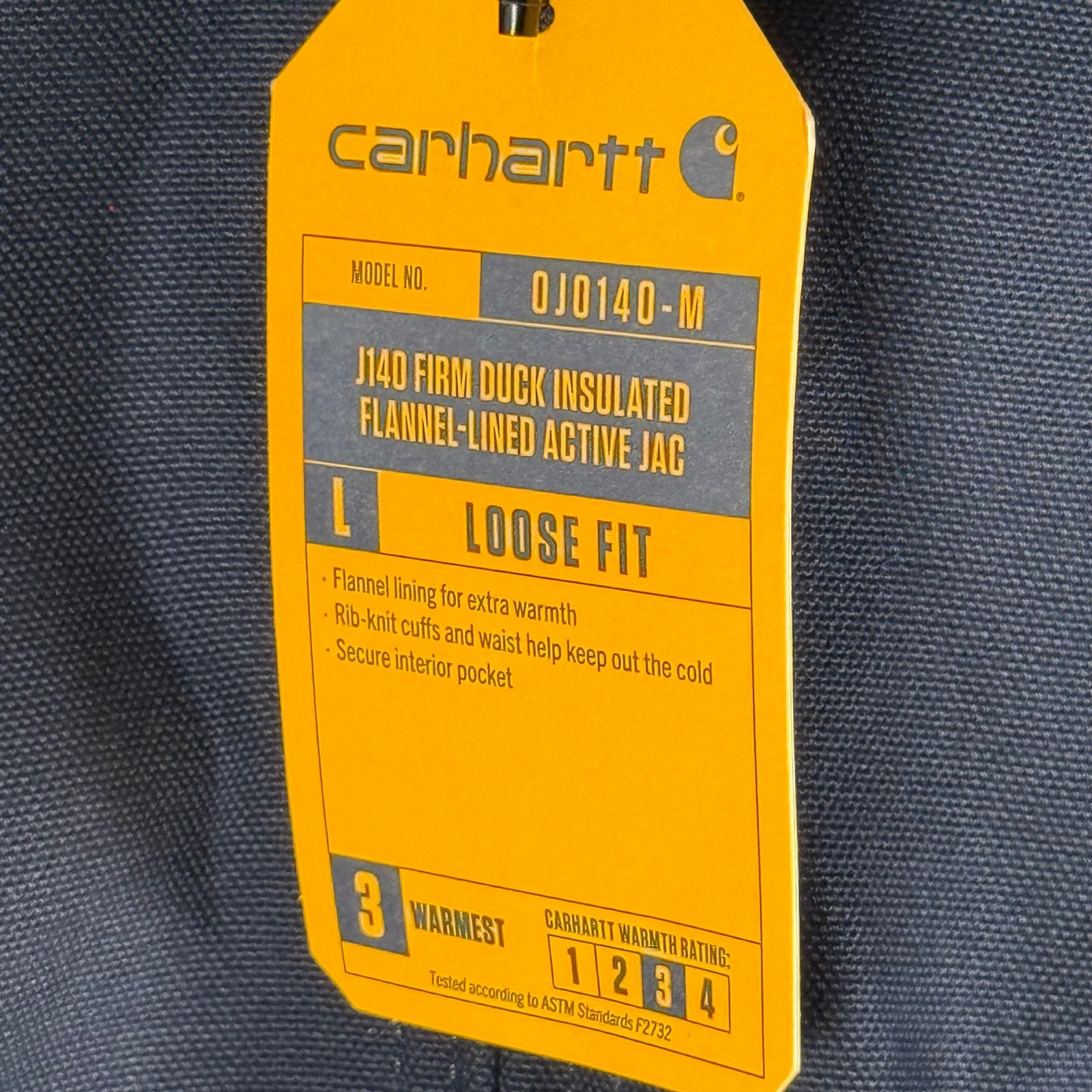 Carhartt J140 Firm Duck Flannel Lined Active Jacket Mens 2XL Navy Blue Made USA