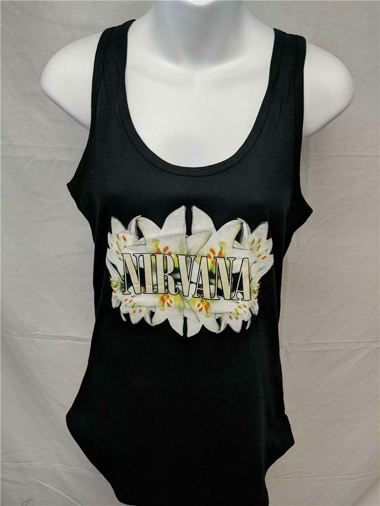 NEW Nirvana “Lilies” Womens Sizes S-M-L-XL-2XL Black Racer Back Tank Top Shirt