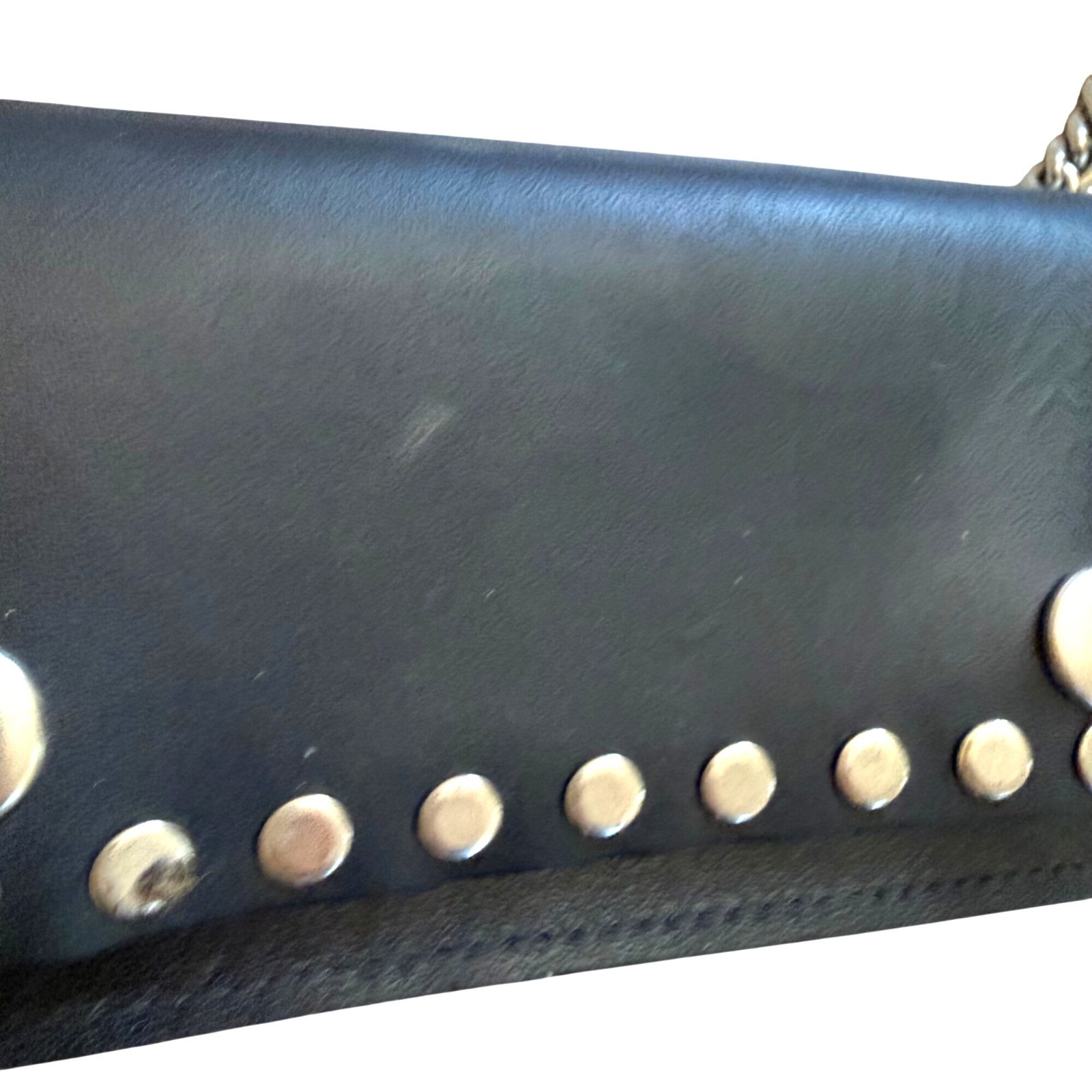 Men’s Leather Wallet Black Rivet Studded Chain Tri-fold Motorcycle Biker Edgy