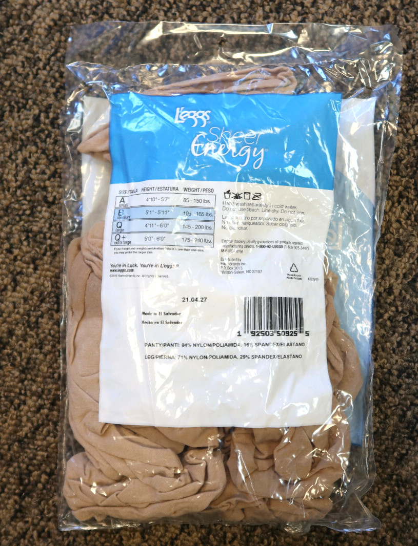 New 3-count L’eggs Sheer Energy Active Support Sheer Toe Pantyhose Size B – Nude