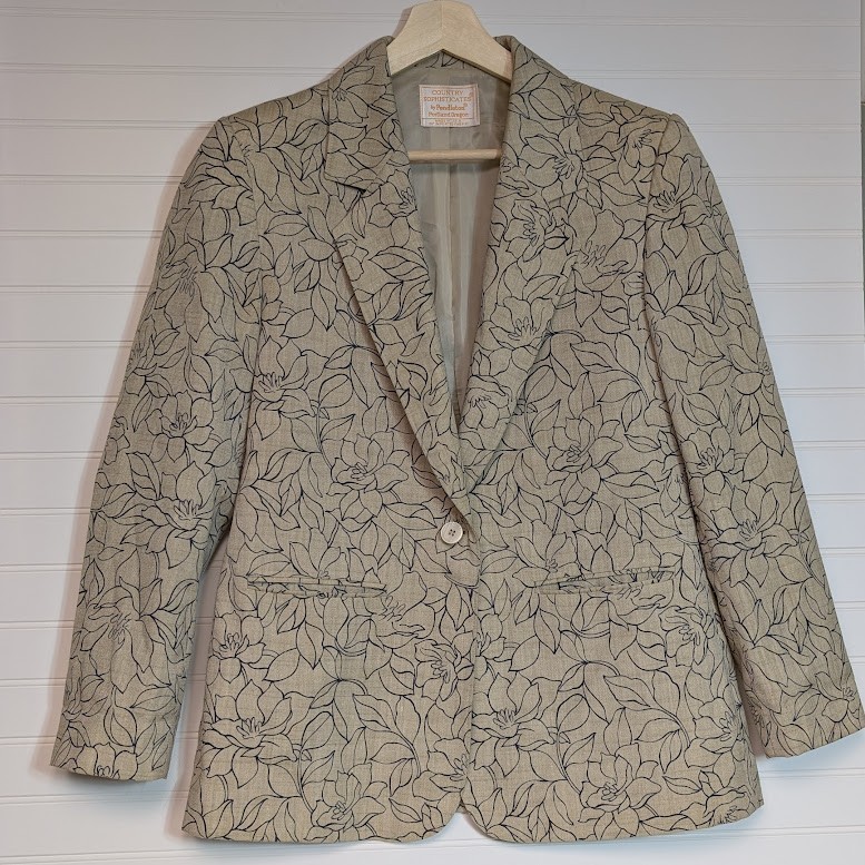 Vtg Pendleton Country Sophisticates Beige Floral Silk Blend Blazer Size 8