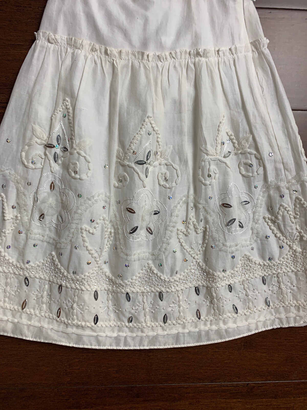 Girls Charabia France Sz 5 White Fully Lined Embroidered Beaded Sequin Skirt