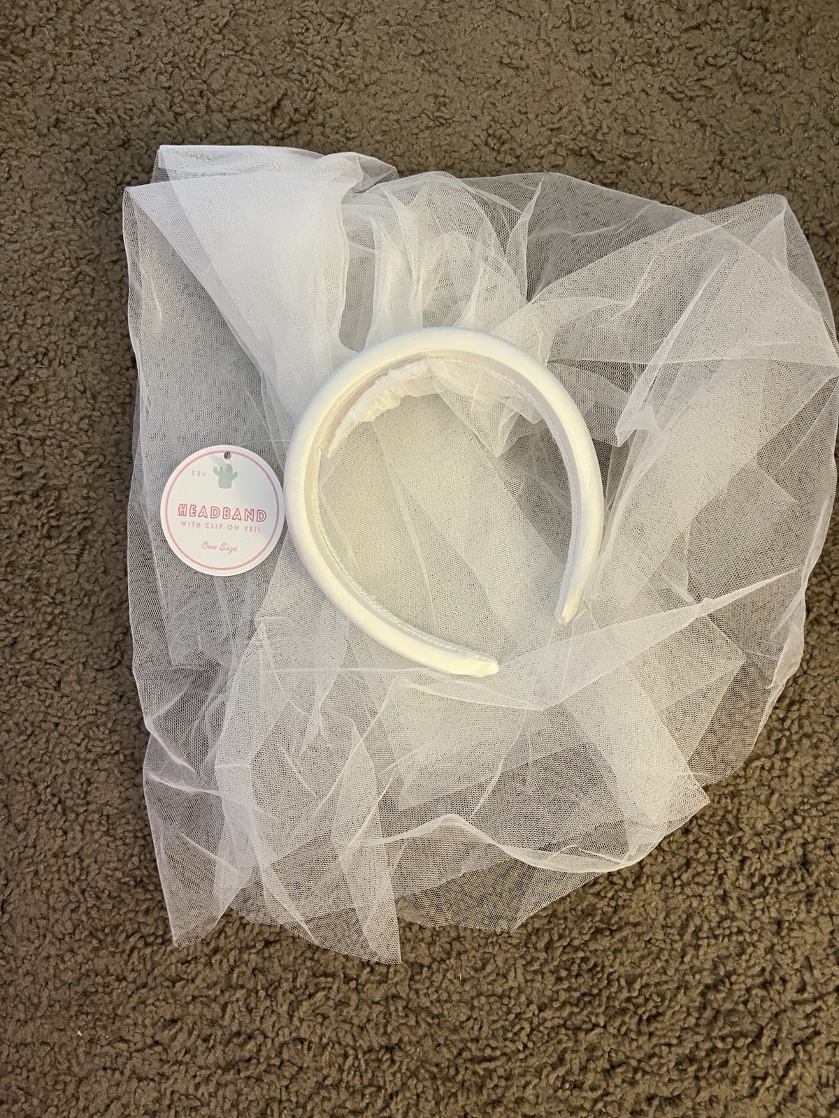 Bachelorette Thick White Wedding Headband with Removable Veil NWT