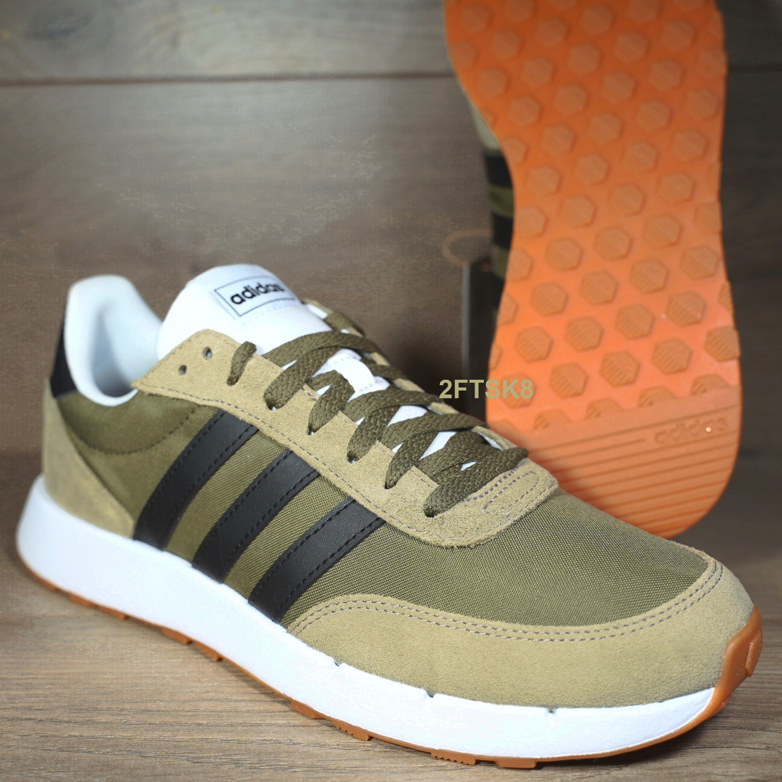 ADIDAS RUN 60s 2.0 SIZE 9~13 OLIVE GREEN WHITE CLASSIC RUNNING TRAINING SHOES