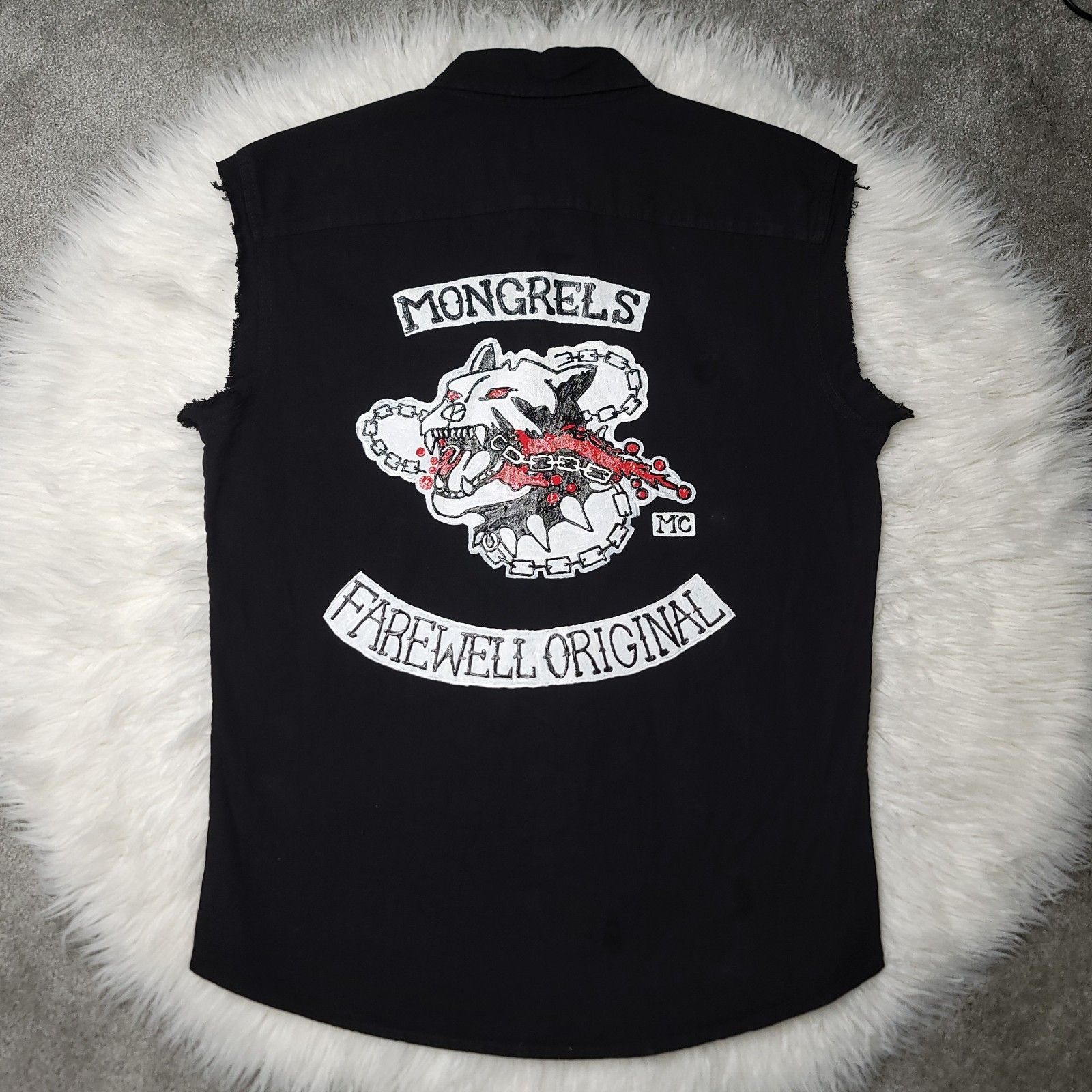 Rare Hand Painted Mongrels MC Farewell Original Wrangler Biker Vest Size M