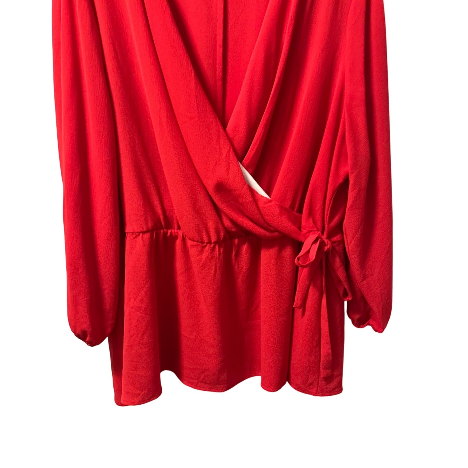 Lane Bryant Red Long Sleeve Wrap Blouse Size 20W Polyester Spandex top.