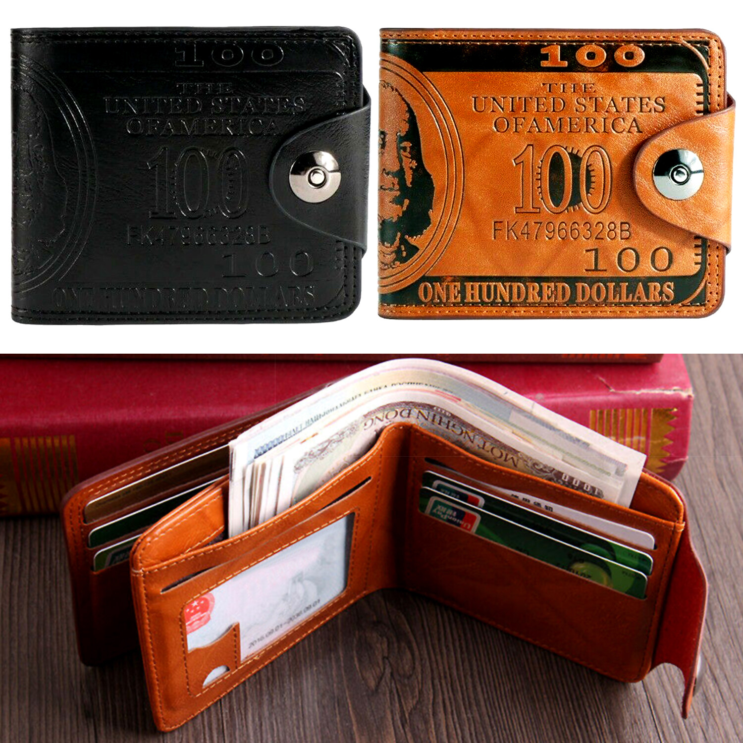 Men’s Novelty US 100 Dollar Wallet PU Leather Bill Money Billfold Card Holder