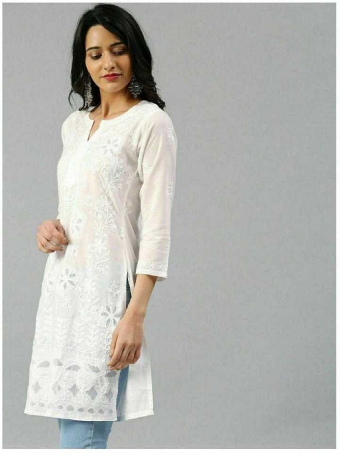 White Cotton Chikankari Kurti for Women | Lucknowi Hand Embroidery Ethnic Wear