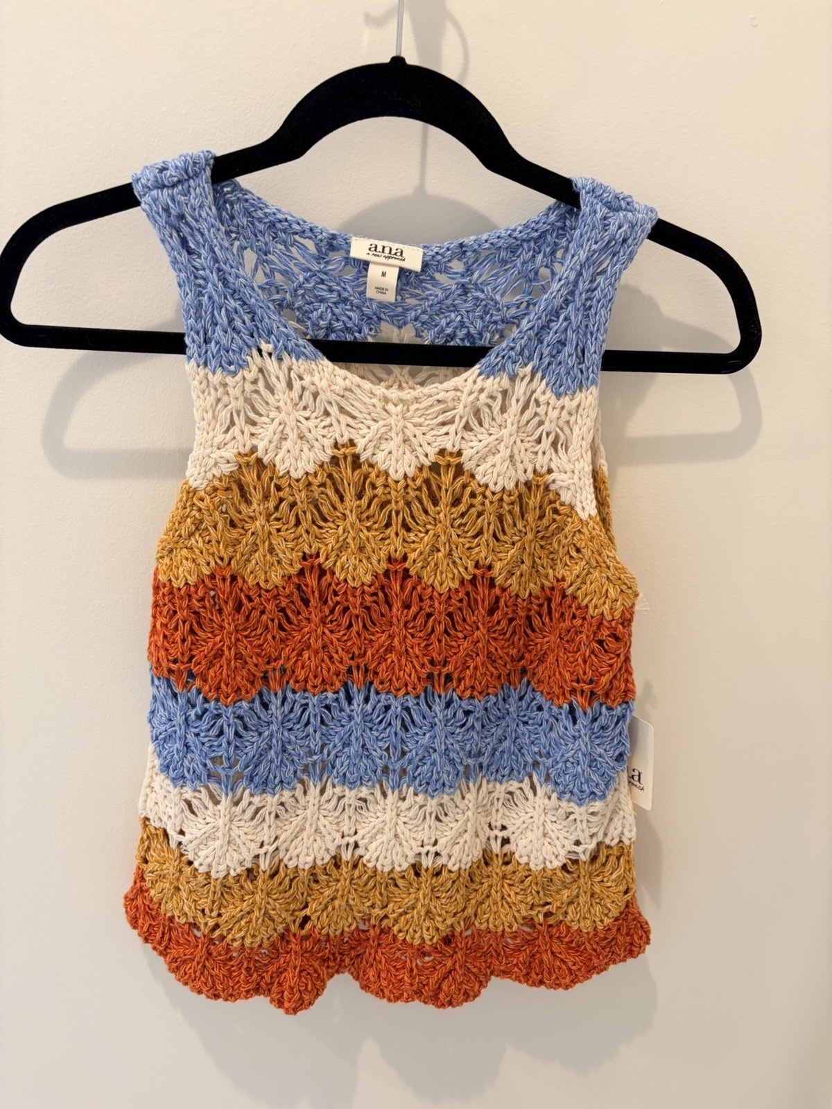 A New Approach ANA tank top crochet colorful striped boho hippie festival M NWT