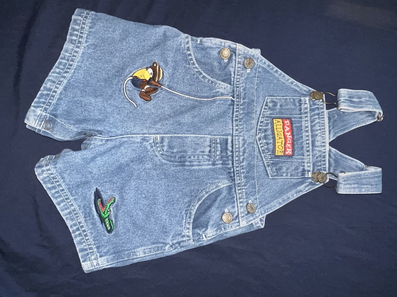 Baby Denim Shortalls Overall One-Piece Blue 18 Months Embroidered Cotton