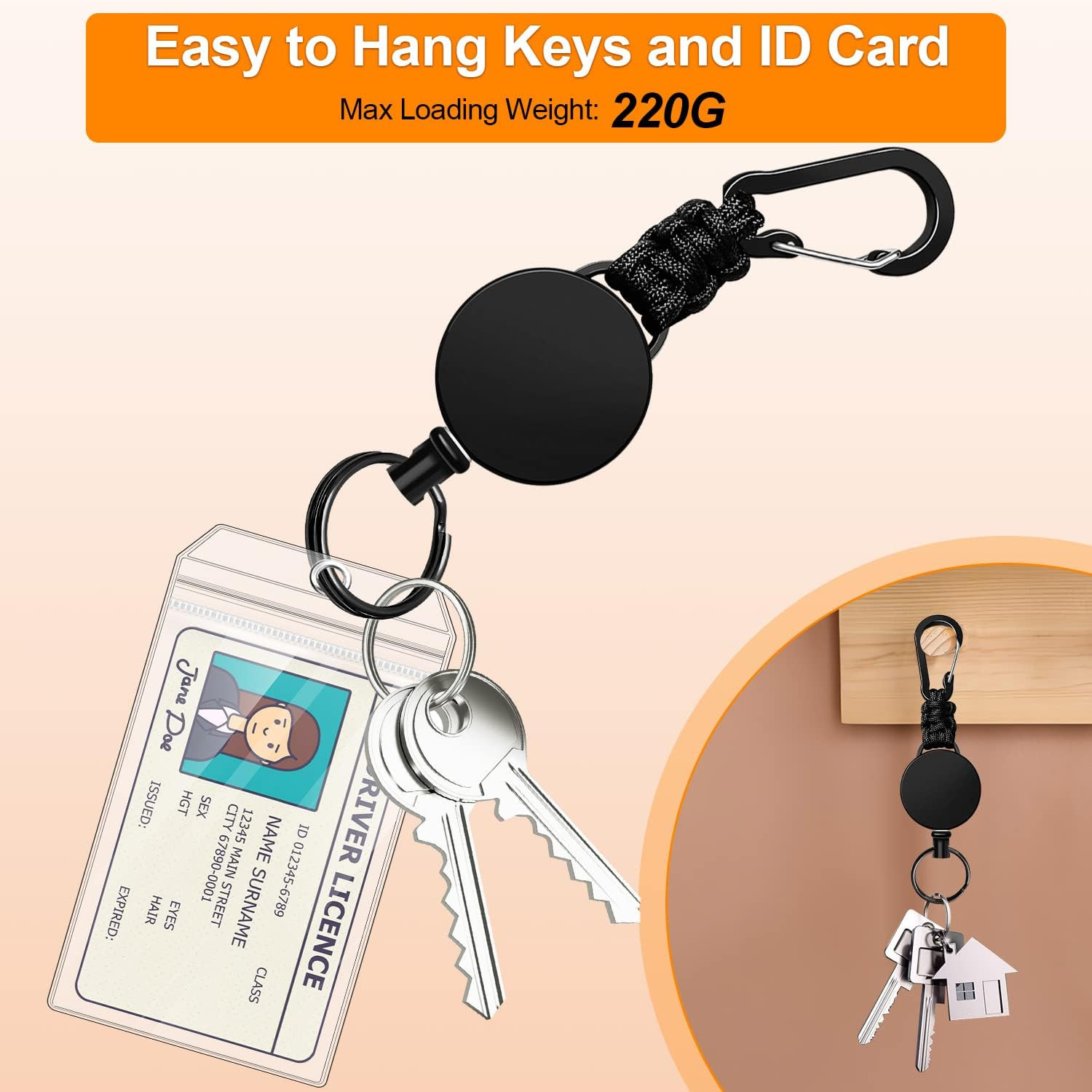 Retractable Keychain 3 Pack Heavy Duty Carabiner Badge Holder Extendable Reel ID