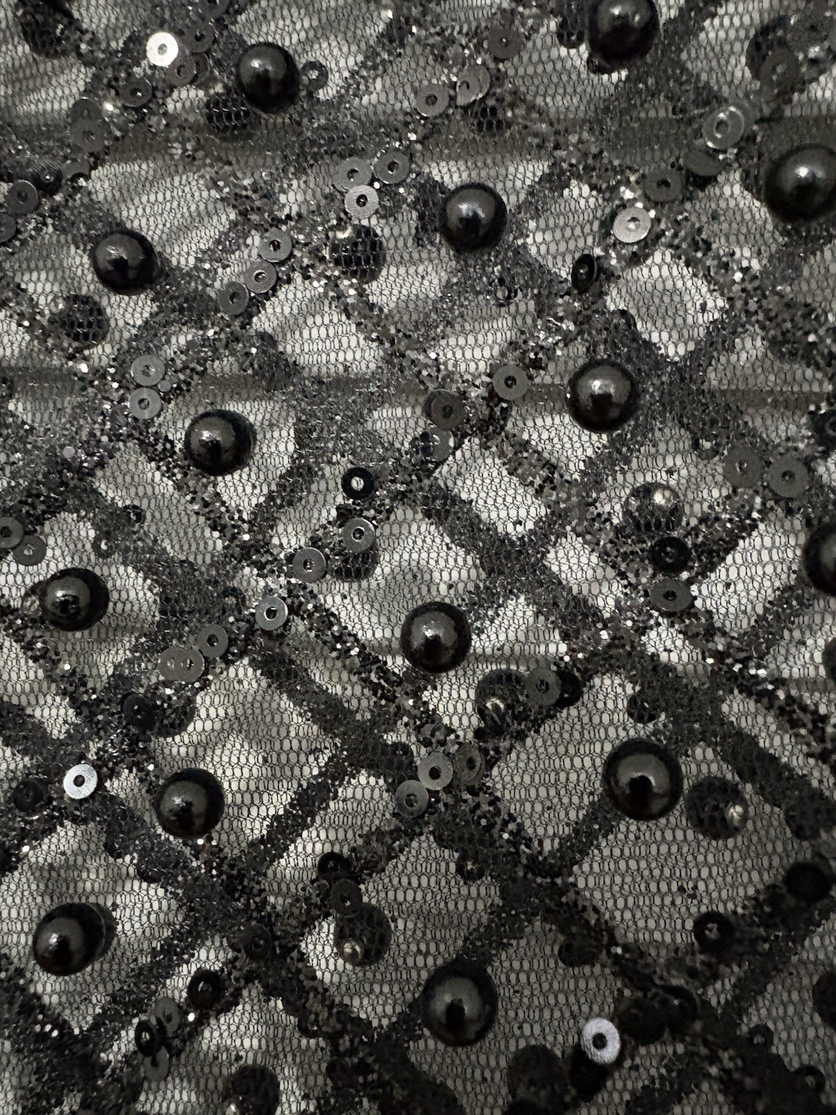 Beaded Sequin Black Mesh Top Short Sleeve Size XL