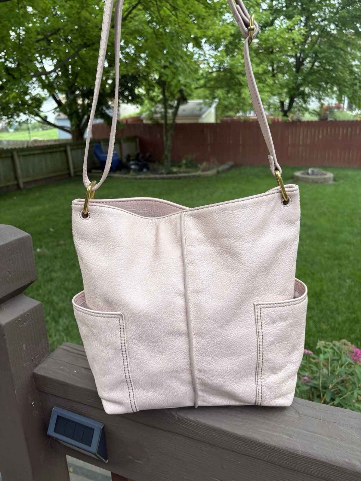Fossil Lane NS Crossbody Shoulder Bag Pale Pink Leather Key Magnetic Closure