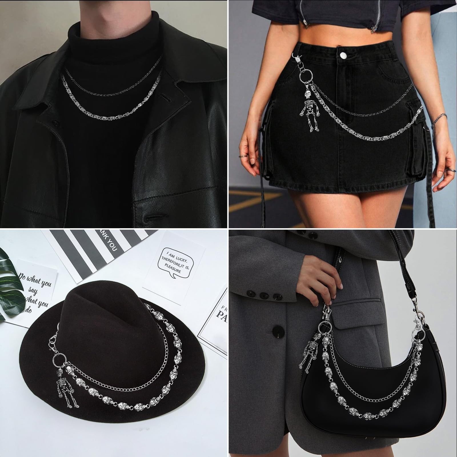 2 PCS Skull Pants Chain for Men Women Wallet Chains Standard, Silver