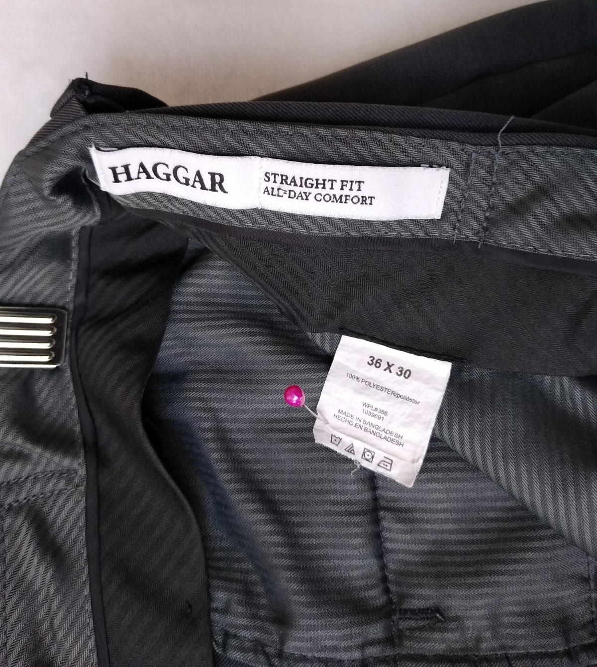 Haggar Dress Pants Mens 36×30 Gray Straight Fit All Day Comfort Expandable-Waist