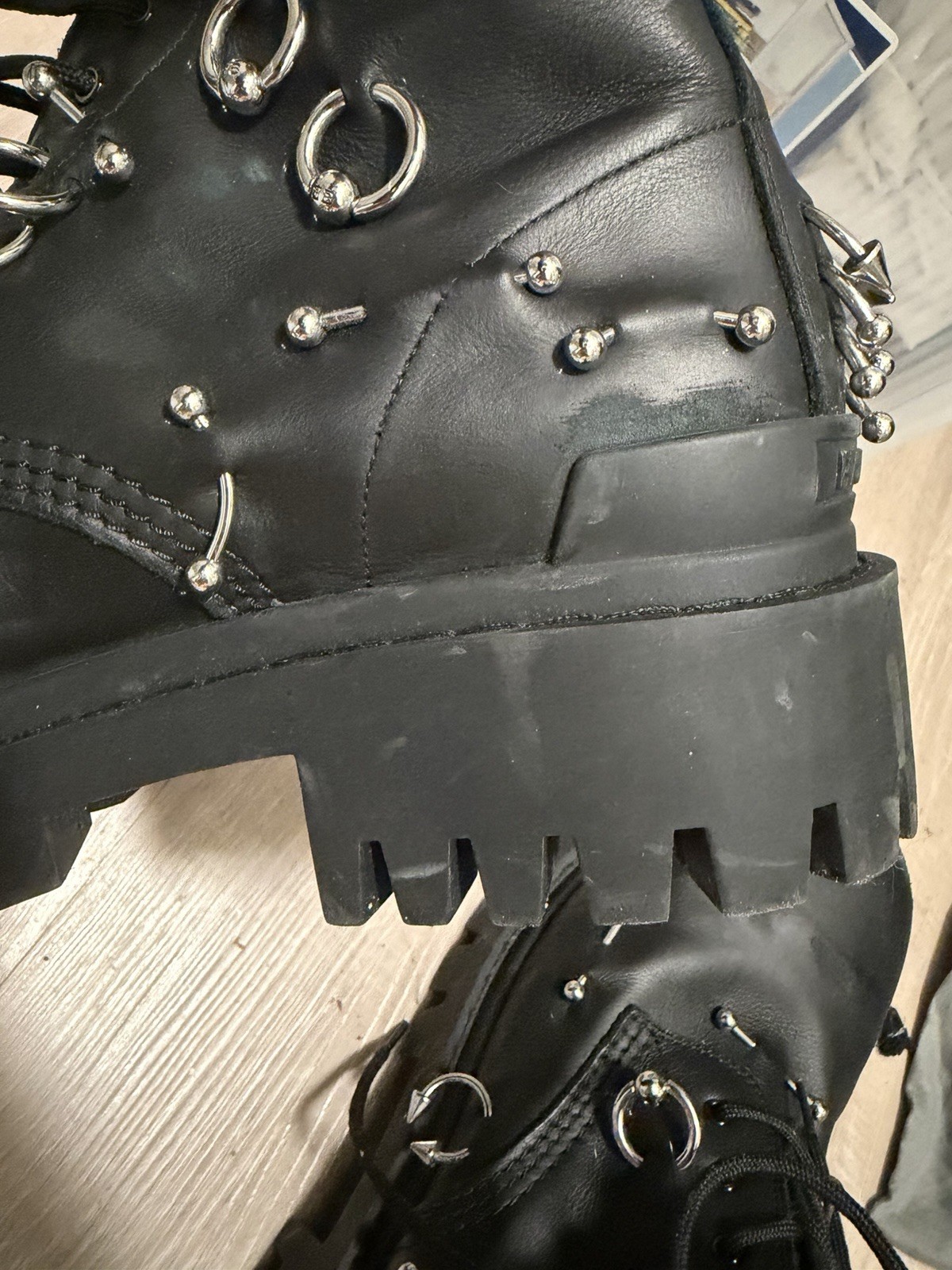 Balenciaga Men’s Black Leather Studded Strike Combat Ankle Boots Lace Up 12