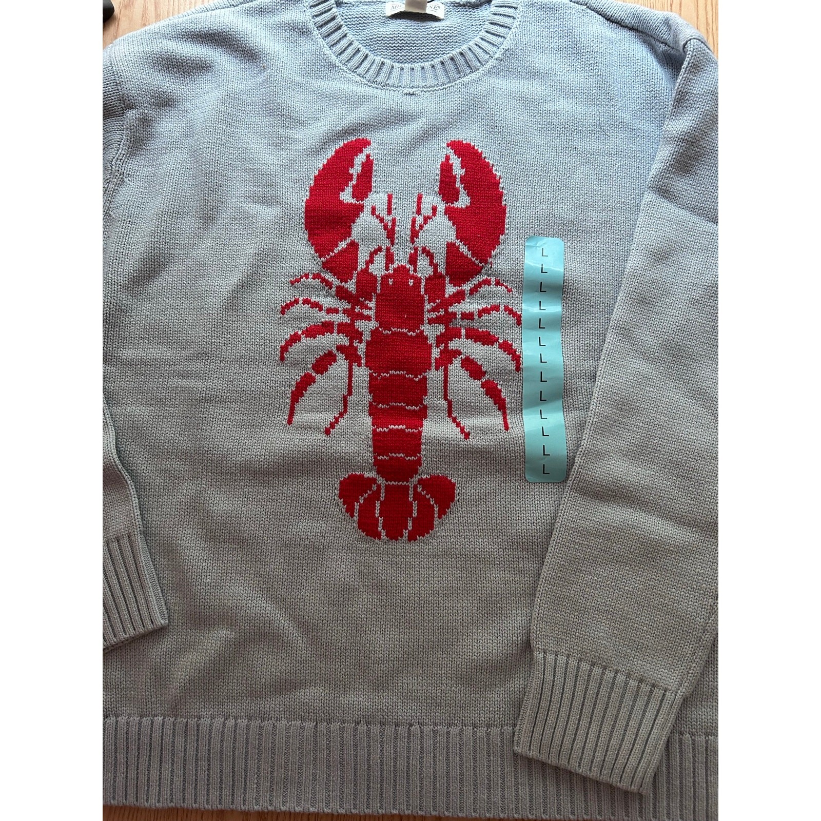 New Women’s Mighty Fine Lobster 🦞 Print Sweater Cotton Acrylic Baby Blue Large