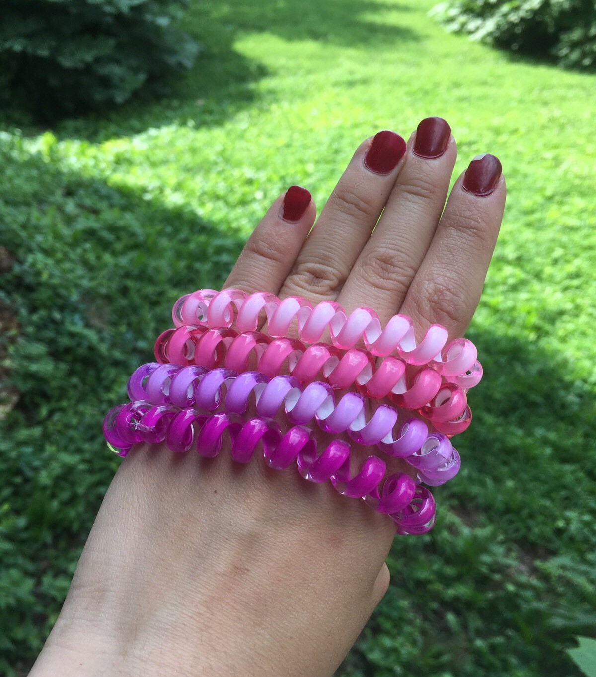 5pcs Girl Gel Stretch Plastic Spiral Phone Cord Hair Ties Band Coil High Quality
