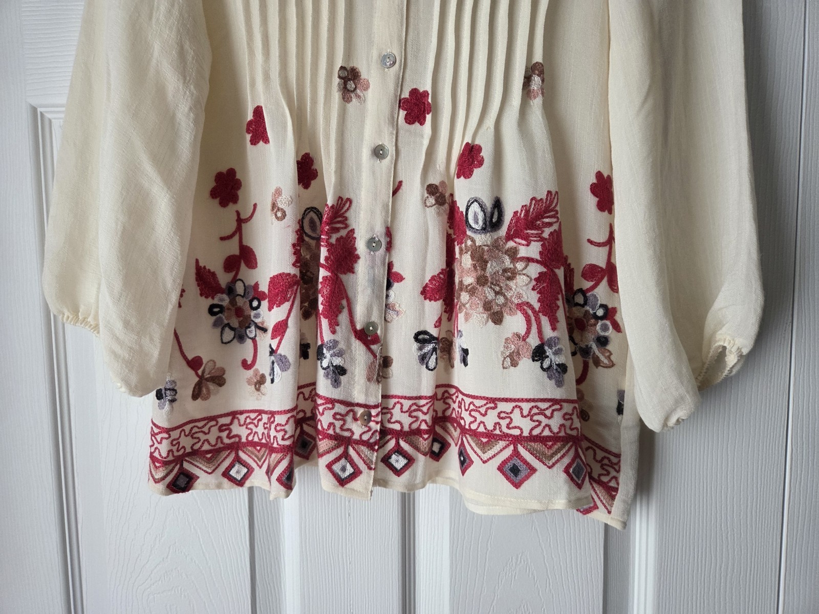Figueroa & Flower Embroidered Sheer Top Size S