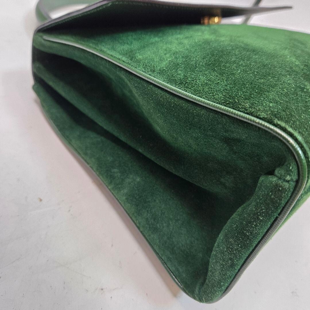 CELINE Handbag Leather Suede Circle Green Vintage Authentic From Japan
