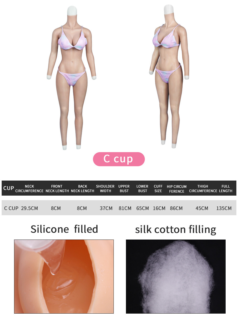 C Cup Silicone Breast Forms Fake Vaginas Body Suit With Arms For Crossdresser