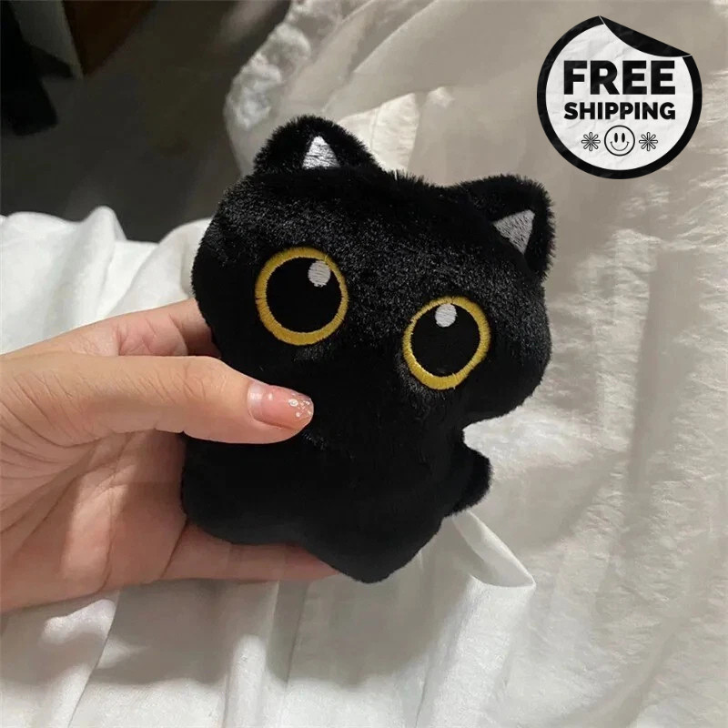 Cute Black Cat Plush Keychain – Soft Stuffed Bag Charm Doll Pendant for Car Keys